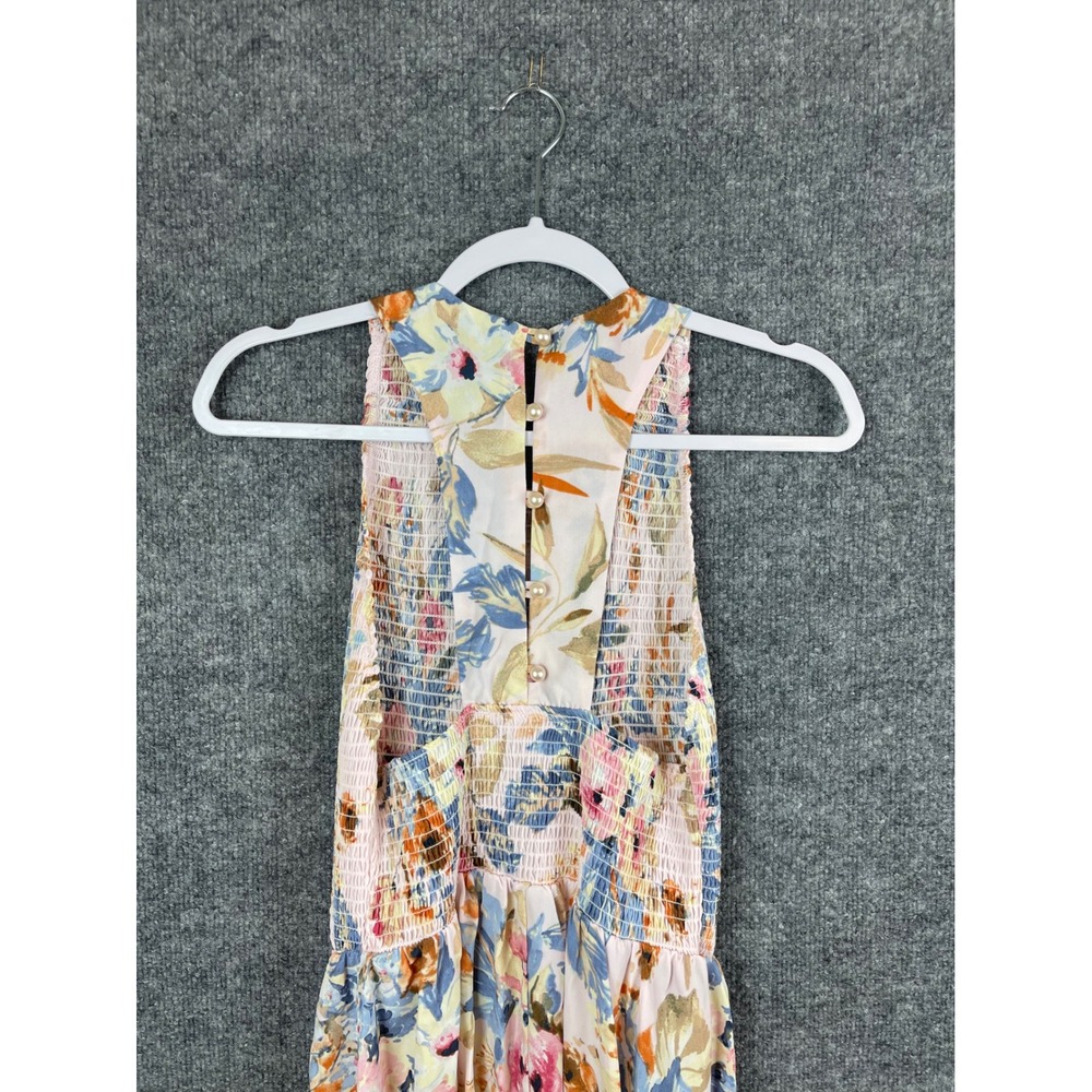 Gypsies & Moondust Floral Maxi Dress Women's Medium Pink Blue Smocked Sleeveless - Picture 5 of 12